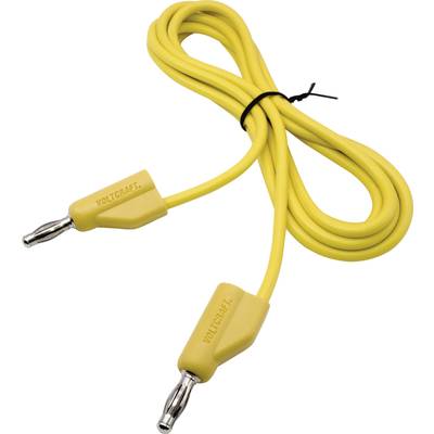 Gelbes Kabel mit zwei Steckern an den Enden, eines mit schwarzem Kabelbinder. Stecker sind mit 'VOLTCARFT' beschriftet.