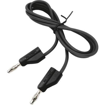 Schwarz gefärbtes Kabel mit zwei Metallsteckern, geeignet für elektrische Verbindungen. Markenname auf den Steckern eingraviert.