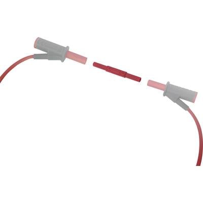 Zwei graue Steckverbinder mit rotem Kabel und ein rotes Verbindungsstück in der Mitte auf weißem Hintergrund.