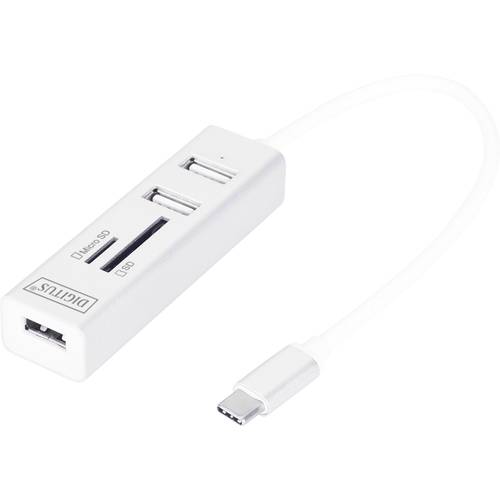 Digitus DA-70243 3 Port USB 2.0-Hub mit USB-C® Stecker, mit Aluminiumgehäuse, mit OTG-Funktion, mit eingebautem SD-Karte...