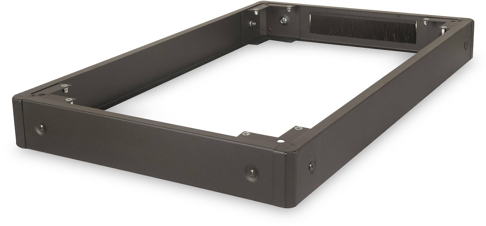 Ein rechteckiger, schwarzer Metallrahmen, möglicherweise ein Montagerahmen für Geräte oder Hardware.