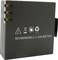Aufladbare Li-Ion-Batterie mit Plus- und Minuspolmarkierungen, Warnsymbolen und Recyclinghinweis.
