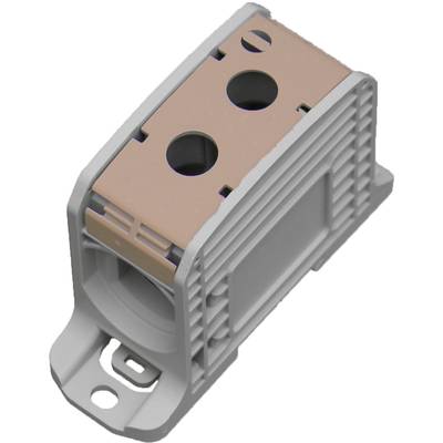 Ein graues Kunststoffgehäuse mit zwei runden Löchern und einem rechteckigen Ausschnitt, möglicherweise für Elektronikbauteile geeignet.
