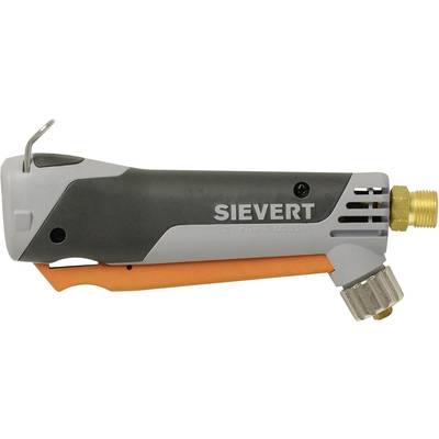 Brenner mit der Aufschrift 'Sievert', graues Gehäuse, goldfarbenes Anschlussstück und orangener Hebel, industrielles Design.