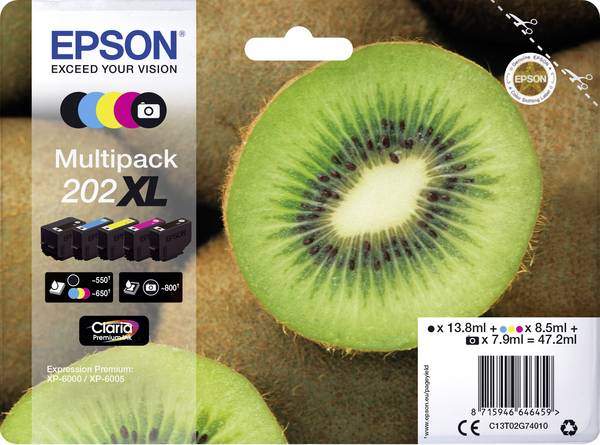 Epson Druckerpatrone T02G7, 202XL Original Kombi-Pack Schwarz, Photo Schwarz, Cyan, Magenta, Gelb C13T02G74010