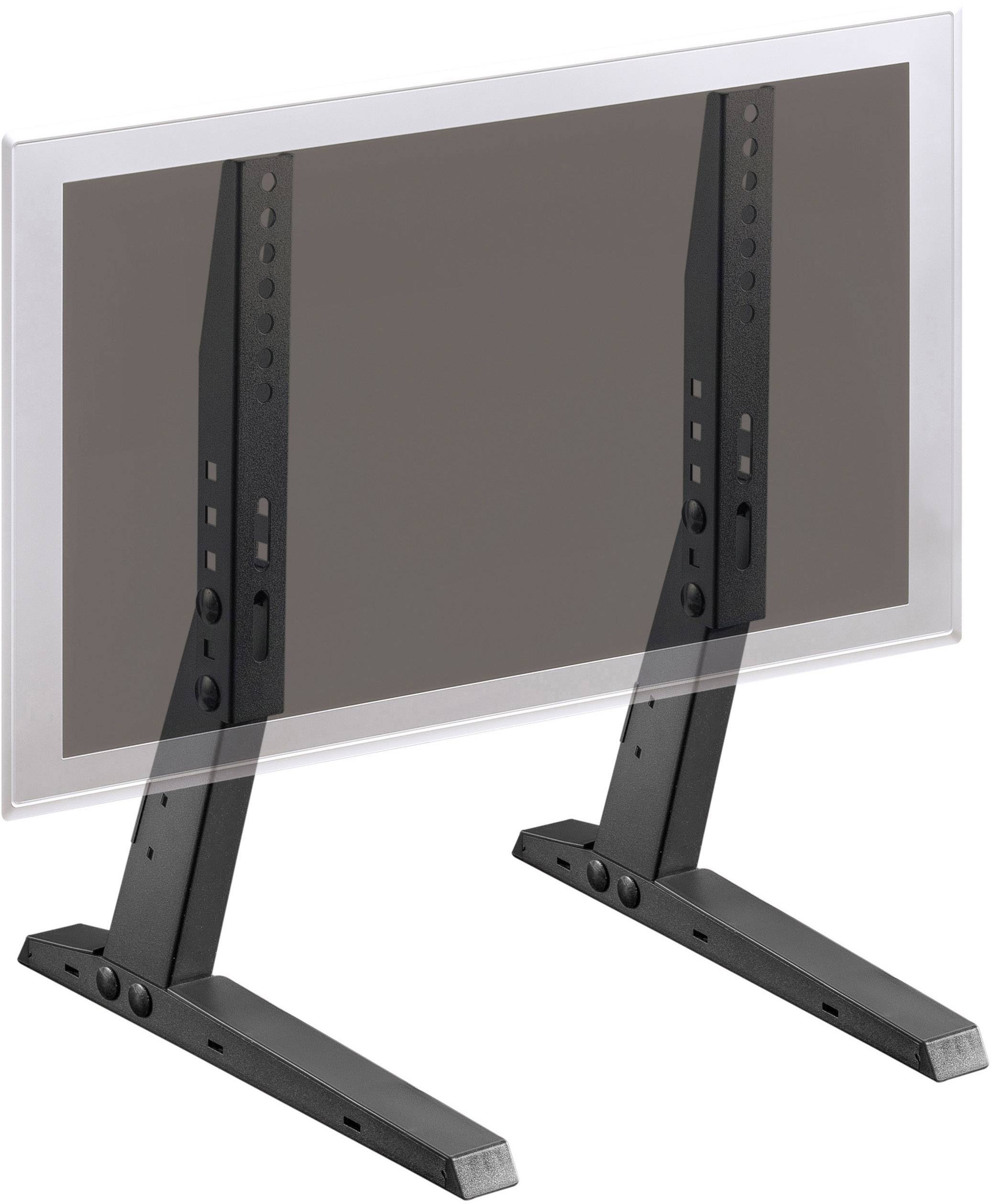 Ein transparenter TV-Bildschirm mit schwarzen Standfüßen, vertikal ausgerichtet. Der Bildschirm scheint ohne sichtbaren Inhalt zu sein.