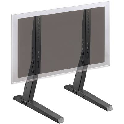 Ein transparenter TV-Bildschirm mit schwarzen Standfüßen, vertikal ausgerichtet. Der Bildschirm scheint ohne sichtbaren Inhalt zu sein.