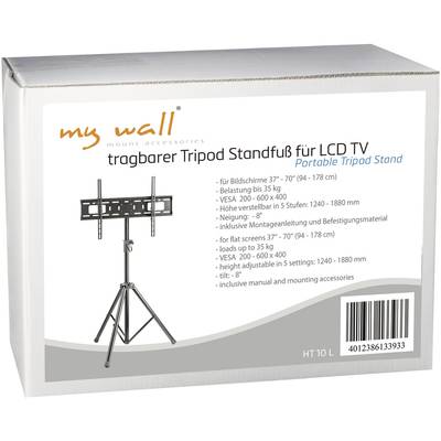 'My Wall' tragbarer Tripod-Ständer für LCD TV, geeignet für Größen von 37" bis 70" und Belastung bis 35 kg. Höhenverstellbar. Inklusive Montageanleitung.
