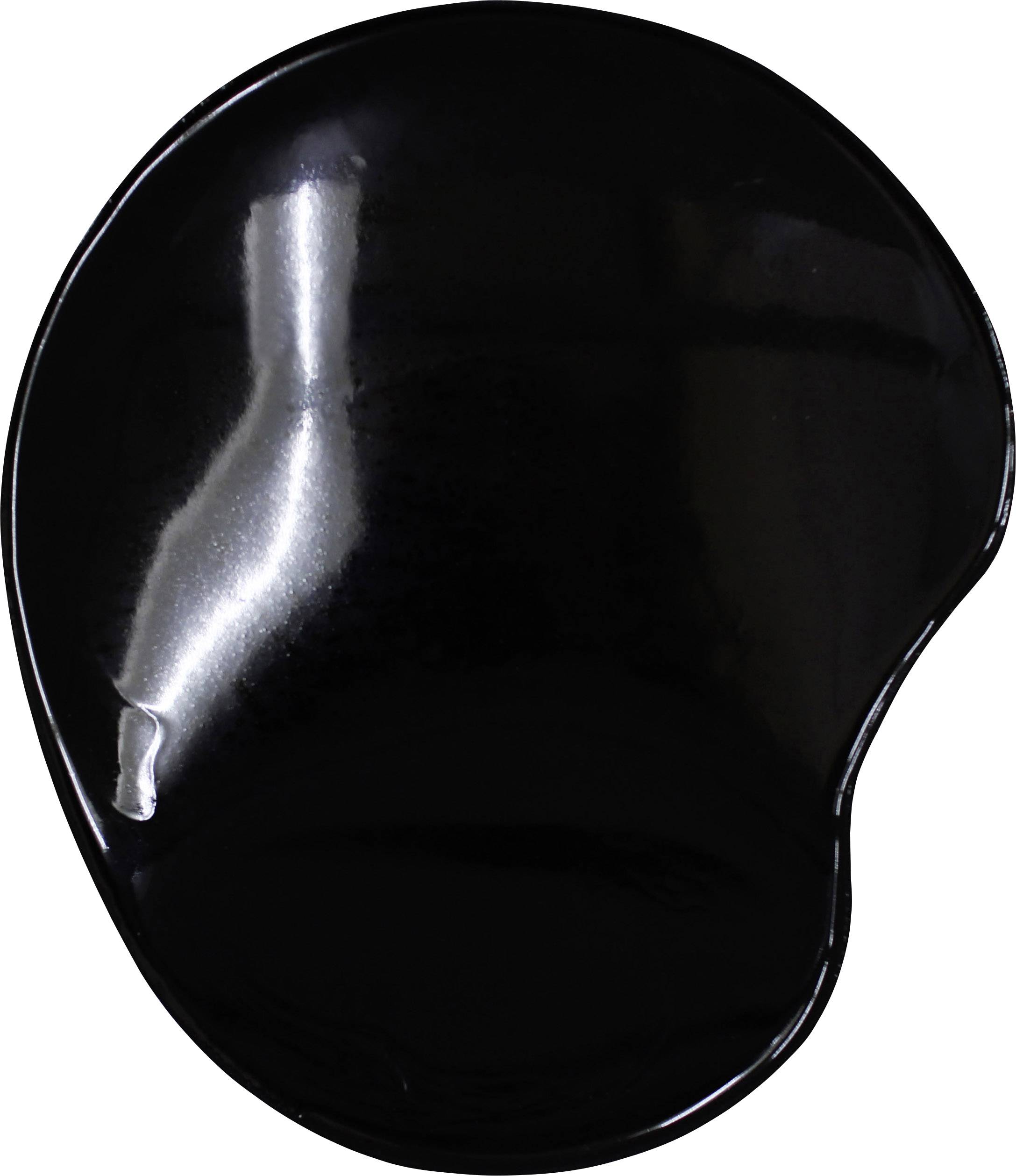 Schwarzer, glänzender Farbfleck mit asymmetrischer Form und starkem Lichteinfall auf der Oberfläche.