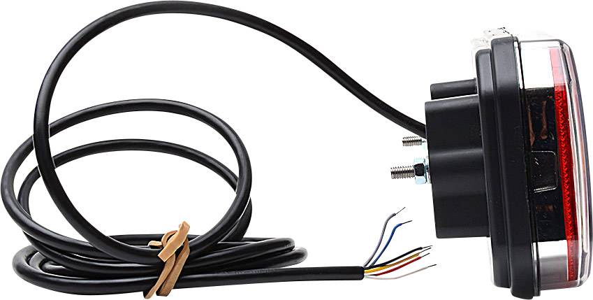 Rückleuchte mit Gummikabel und freiliegenden Drähten, geeignet für Anhänger oder Fahrzeuge. Kabel mit Drahtklemme gebunden.