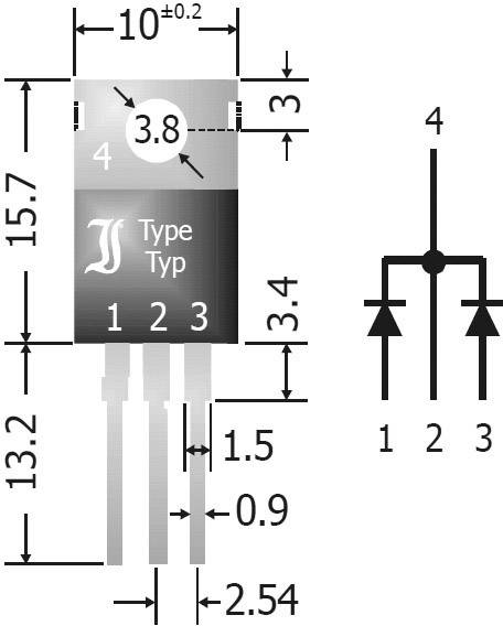 DIOTEC Schottky-Dioden-Array - Gleichrichter 20 A Diotec SBCT2040 SIP-3 Array - 1 Paar gemeinsame Ka