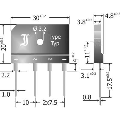 Diotec GBI25D Brückengleichrichter SIL-4 200 V 25 A Einphasig 