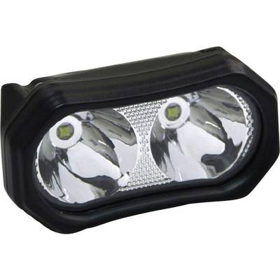 Schwarzes, rechteckiges Fahrradlicht mit zwei runden, hellen LEDs.