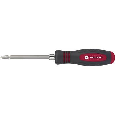 Kreuzschlitz-Schraubendreher mit ergonomischem Griff, Marke 'TOOLCRAFT', schwarze und rote Farbgebung.