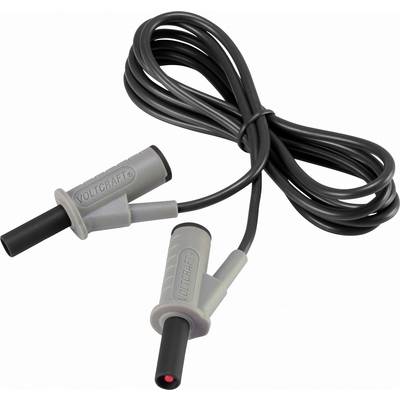 'Voltcraft' Marken-Paar Prüfkabel mit schwarzem Kabel und grauen, isolierten Steckern, geeignet für Elektrotests und Messungen.