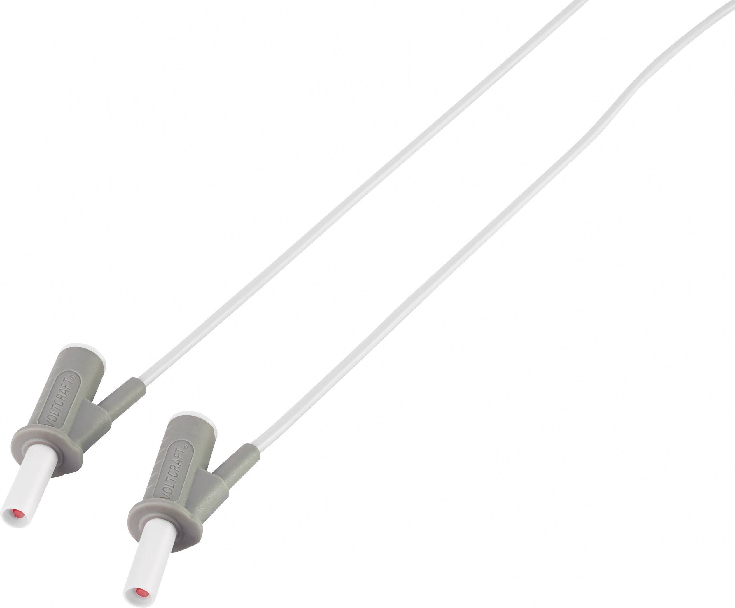 'Zwei graue Cinch-Stecker mit weißen Anschlüssen und roten Enden, an weißen Kabeln befestigt. Geeignet für Audioverbindungen.'