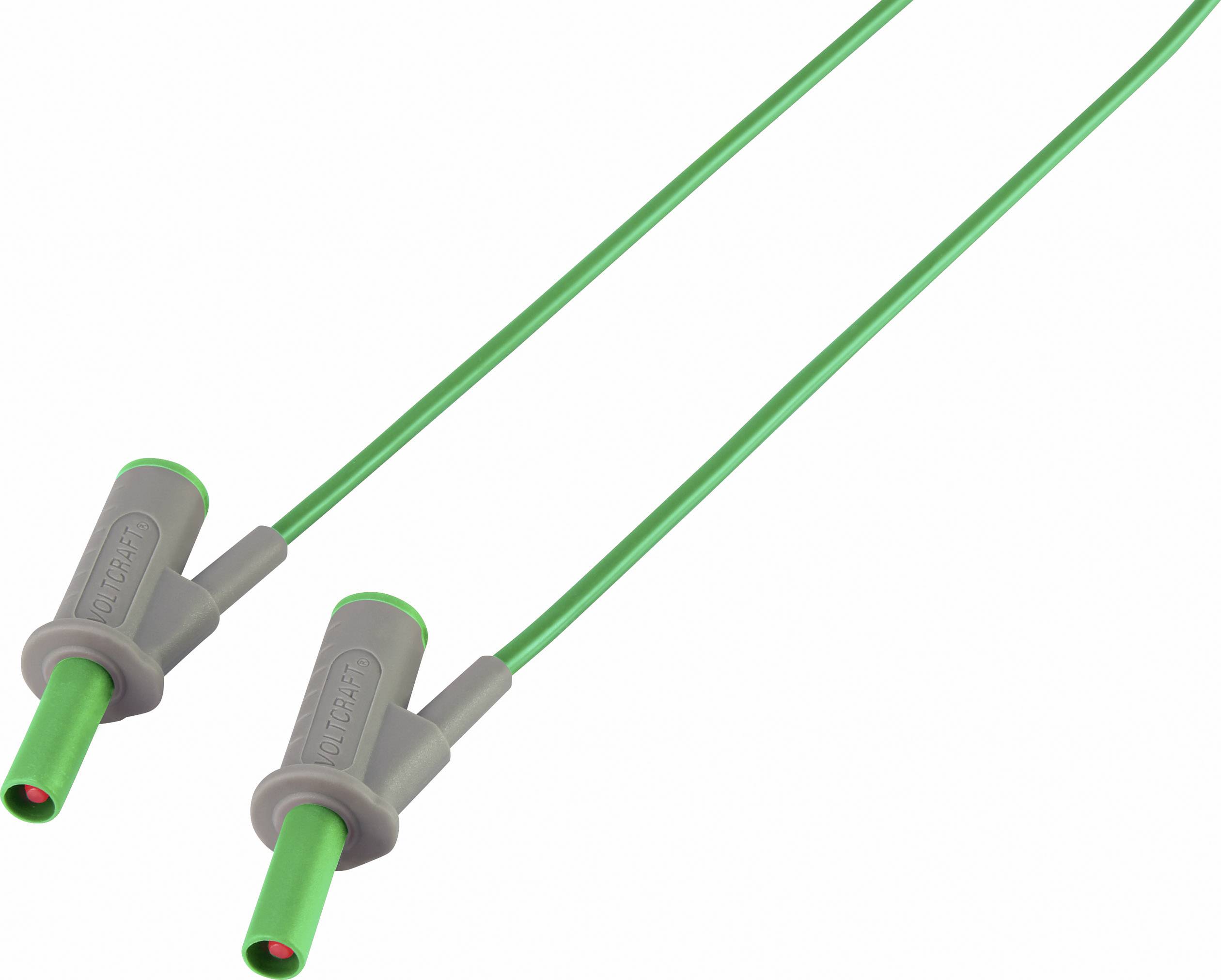 Grünes Testkabel-Set mit grauen Steckern, geeignet für elektrische Messungen.