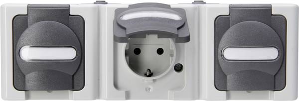 Steckdose, 3-fach, waagerecht, AP/FR, KOPP BLUE ELECTRIC