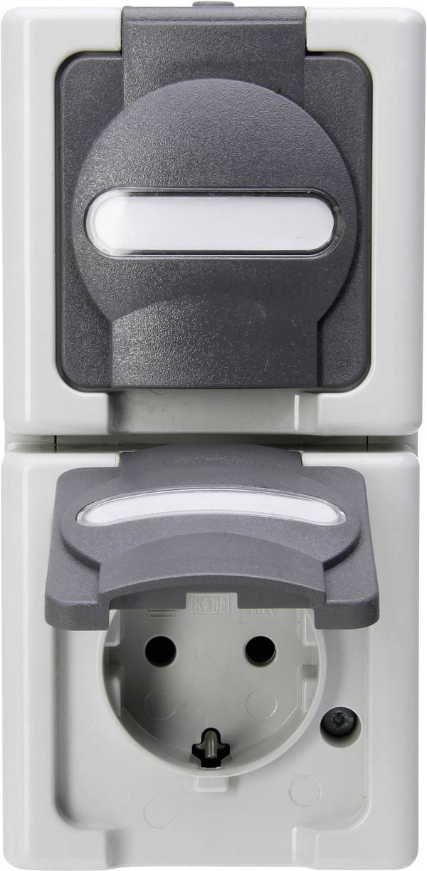 Kopp 131456008 1 Stück Feuchtraum-Schalterprogramm Komplett Schutzkontakt-Steckdose mit Klappdeckel BlueElectric Grau 1 St.