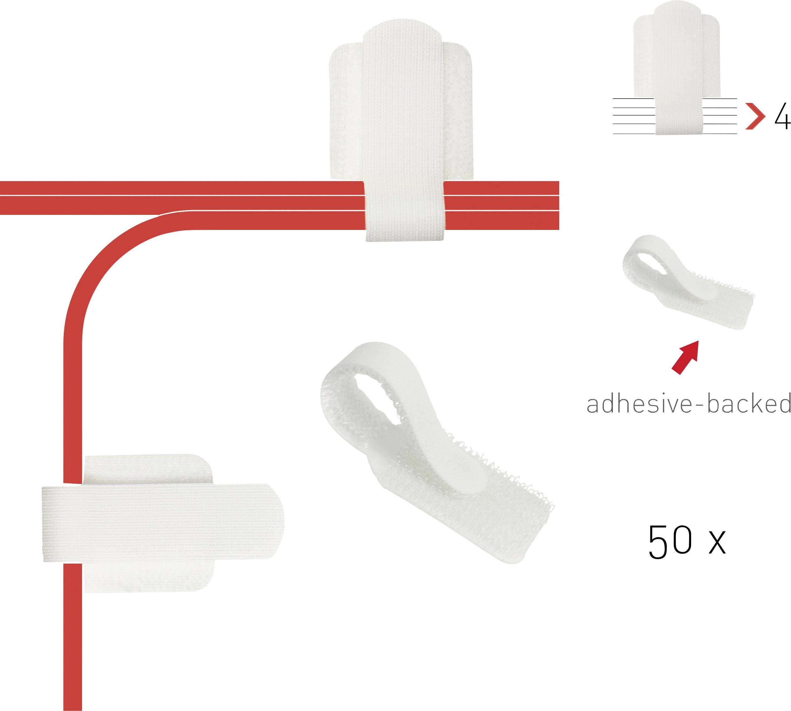 LABEL-THE-CABLE Wall, LTC PRO 3120, selbstklebende Klett-Kabelhalter, 50 Stk. weiß