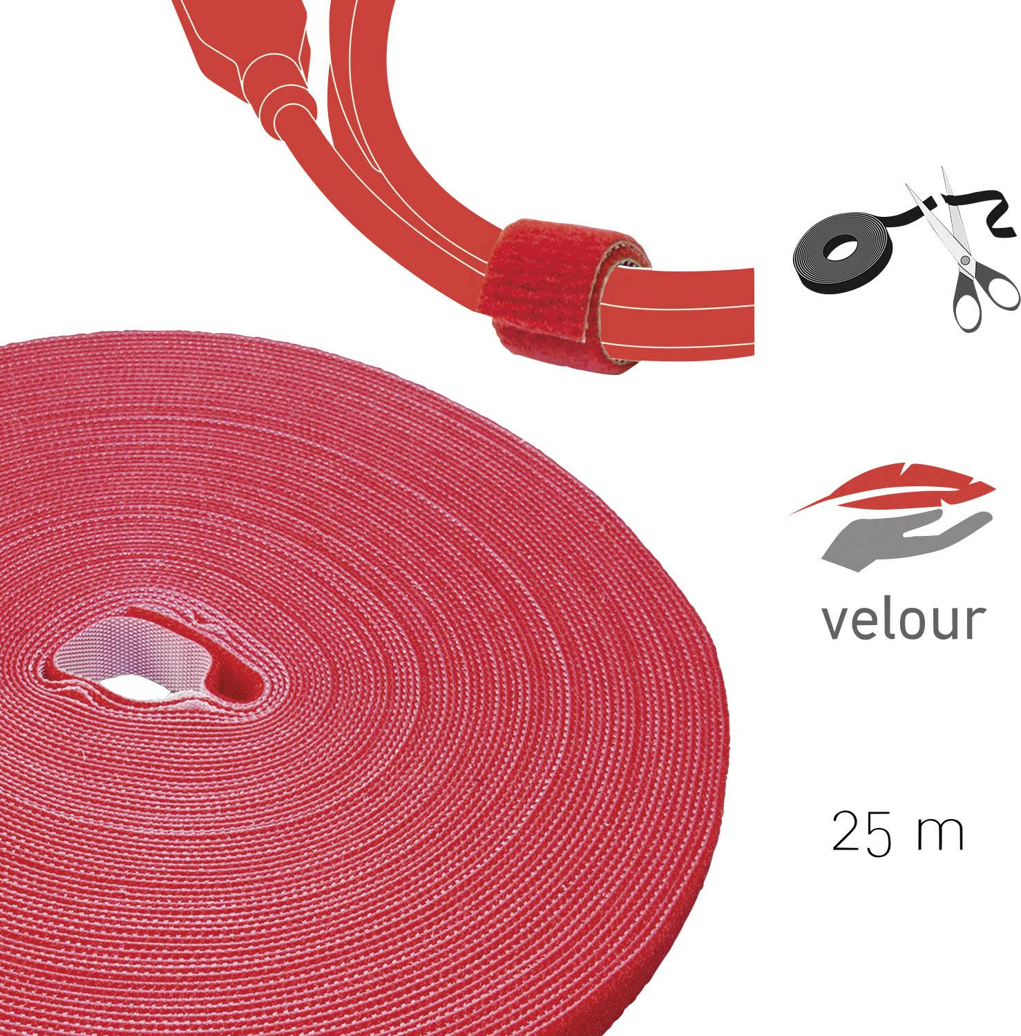 LABEL-THE-CABLE Roll, LTC PRO 1260, doppelseitige Klettbandrolle, 25 Meter rot