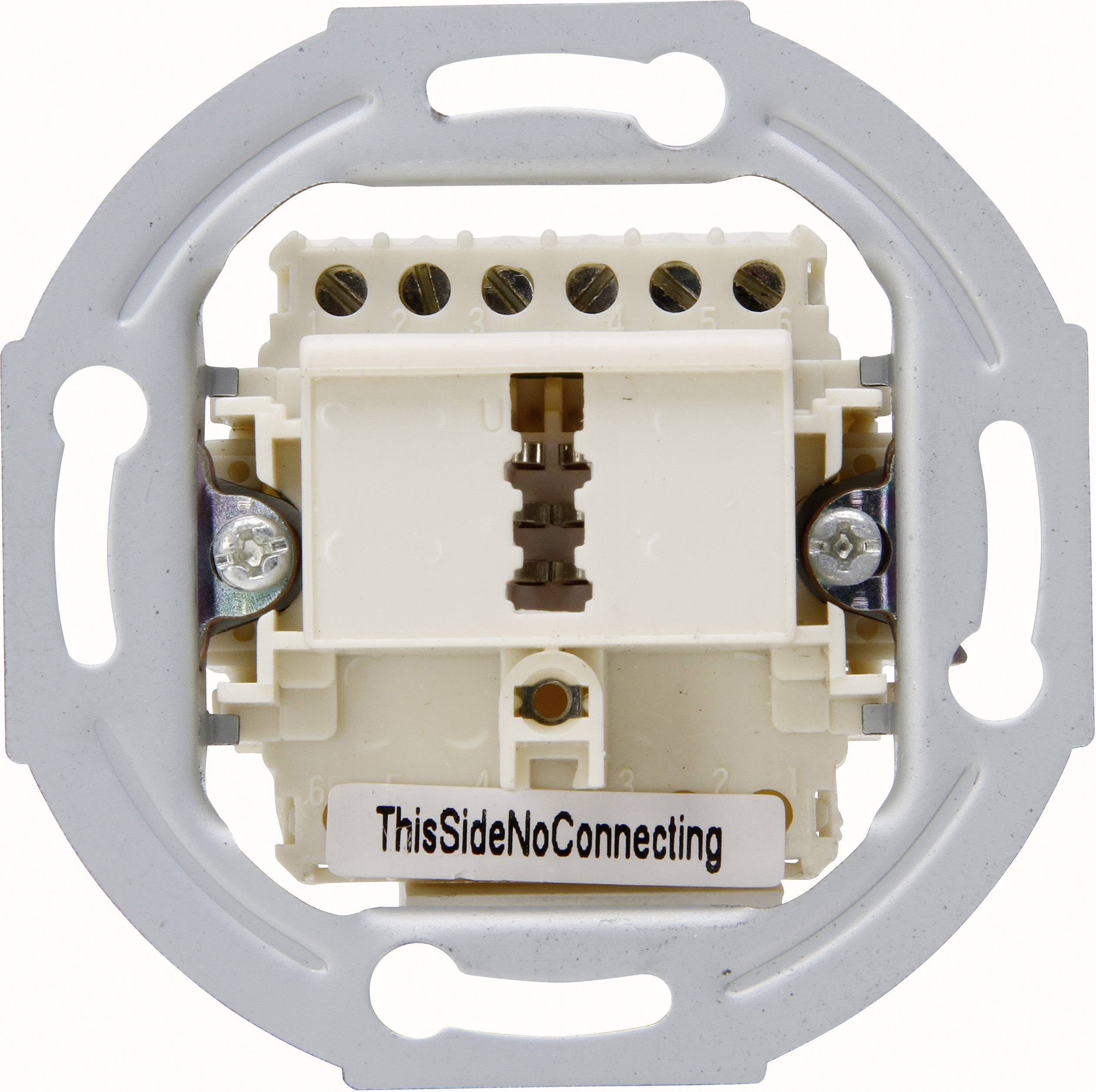 Ein elektrisches Verbindungsteil mit der Aufschrift 'This Side No Connecting'. Funktioniert als Schnittstelle in einem Schaltkreis.
