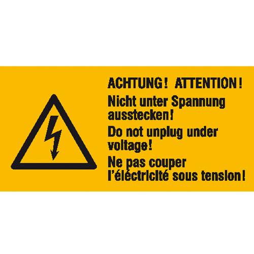 Warn-Kombischild Nicht unter Spannung ausstecken Folie selbstklebend (B x H) 65 mm x 32 mm ISO 7010 6 St.
