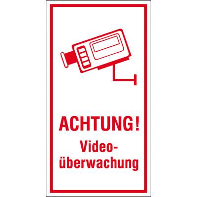 Rotes Symbol einer Kamera mit dem Text 'Achtung! Videoüberwachung'.