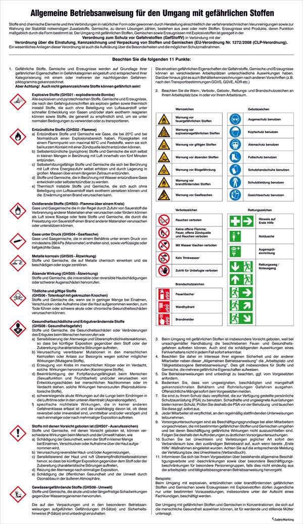 SafetyMarking 43.A9510 Aushang Gefahrstoffe Allgemeine Betriebsanweisung Kunststoff (B x H) 480 mm x 830 mm    1 St.
