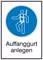 'Gebotszeichen zur Arbeitssicherheit: Auffanggurt anlegen.' Piktogramm eines Sicherheitsgurtes auf blauem Kreis.