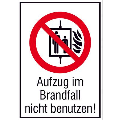 Verbotsschild Aufzug im Brandfall nicht benutzen Folie selbstklebend (B x H) 131 mm x 185 mm  ISO 7010 1 St.