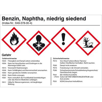 SafetyMarking 21.B2042 Hinweisschild Gefahrstoffetikett Benzin Folie selbstklebend (B x H) 148 mm x 105 mm    1 St.