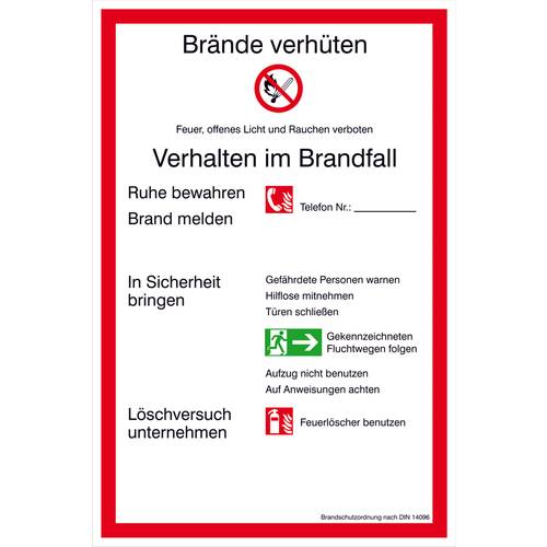 Aushang Brandschutzordnung Teil A Aluminium (B x H) 200 mm x 300 mm 1 St.