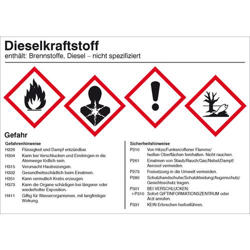 SafetyMarking 21.B2052 Hinweisschild Dieselkraftstoff Folie selbstklebend (B x H) 148 mm x 105 mm 1 St.