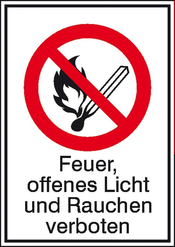 Verbotsschild Feuer, offenes Licht und Rauchen verboten Folie selbstklebend (B x H) 131 mm x 185 mm  ISO 7010 1 St.