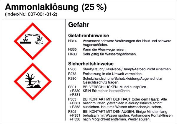 SafetyMarking 21.B1200.02 Gefahrstoffetikett G002 Ammoniaklösung Folie selbstklebend (B x H) 105 mm x 74 mm    1 St.