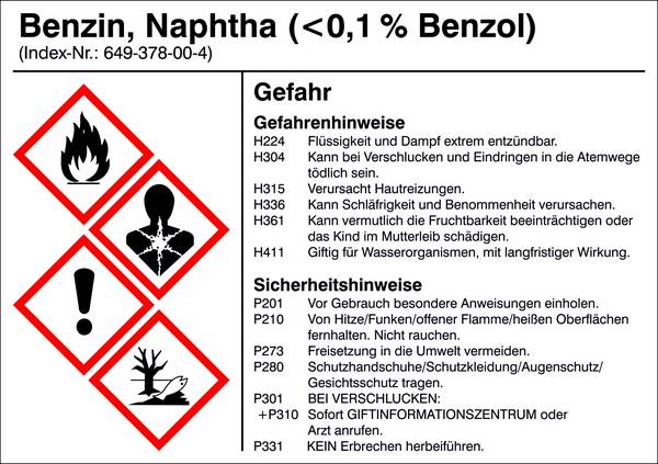 SafetyMarking 21.B1200.04 Gefahrstoffetikett G004 Benzin (<0,1% Benzol) Folie selbstklebend (B x H) 105 mm x 74 mm    1 St.