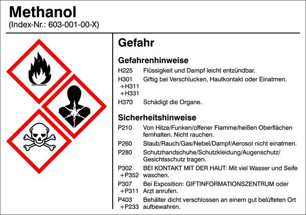 SafetyMarking 21.B1200.13 Gefahrstoffetikett G013 Methanol Folie selbstklebend (B x H) 105 mm x 74 mm    1 St.