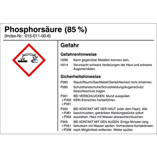SafetyMarking 21.B1200.16 Gefahrstoffetikett G016 Phosphorsäure (85%) Folie selbstklebend (B x H) 105 mm x 74 mm 1 St.