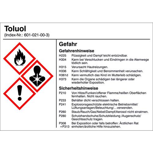 SafetyMarking 21.B1200.20 Gefahrstoffetikett G020 Toluol Folie selbstklebend (B x H) 105 mm x 74 mm 1 St.