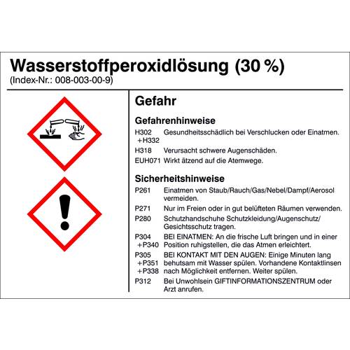 SafetyMarking 21.B1200.21 Gefahrstoffetikett G021 Wasserstoffperoxidlösung (30%) Folie selbstklebend (B x H) 105 mm x 74...