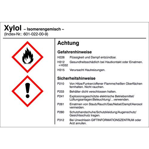 SafetyMarking 21.B1200.22 Gefahrstoffetikett G022 Xylol, Isomerengemisch Folie selbstklebend (B x H) 105 mm x 74 mm 1 St...