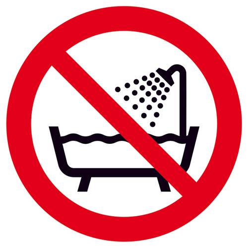 Thumbnail - Verbotsschild Verbot dieses Gerät in der Badewanne, Dusche ... zu benutzen Folie selbstklebend (Ø) 100 mm ISO 7010 1 St.