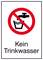 Ein Schild mit einem durchgestrichenen Wasserhahn über einem Glas. Darunter steht 'Kein Trinkwasser', was darauf hinweist, dass das Wasser nicht trinkbar ist.