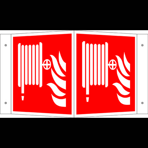 Brandschutzschild, nachchleuchtend, Winkelschild, Löschschlauch Größe: 15 x 15cm DIN EN ISO 7010 F002 ASR A1.3 F002