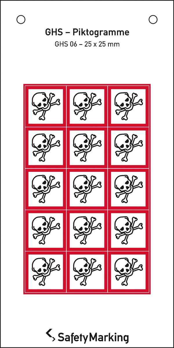 SafetyMarking 30.B1032 GHS-Gefahrenpiktogramm 06 Totenkopf Folie selbstklebend (B x H) 25 mm x 25 mm    15 St.