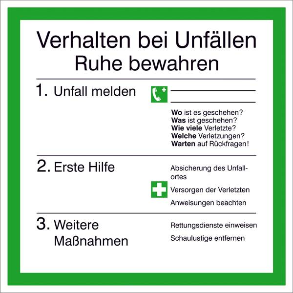 SafetyMarking 43.0048 Hinweisschild Verhalten bei Unfällen Kunststoff (B x H) 200 mm x 200 mm    1 St.