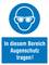 Ein Symbol eines kopft mit Schutzbrille, darunter der Text: 'In diesem Bereich Augenschutz tragen!', auf blauem Hintergrund.