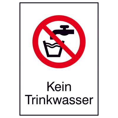 Schild mit durchgestrichenem Wasserhahn und Glas, darunter Text 'Kein Trinkwasser', warnt davor, das Wasser zu trinken.