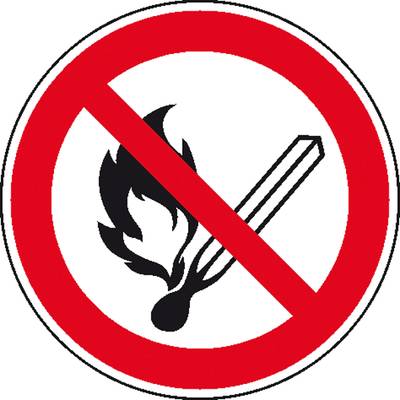 Verbotsschild Keine offene Flamme, Feuer, offene Zündquelle und Rauchen verboten Folie selbstklebend (Ø) 200 mm  ISO 701